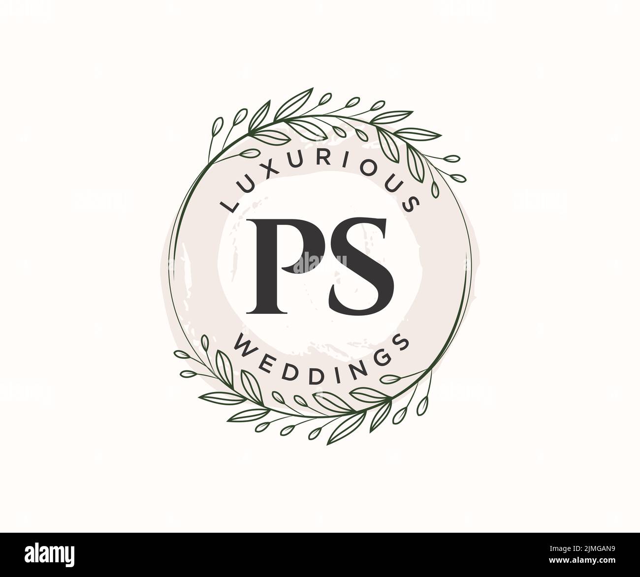 PS Initials Letter Hochzeit Monogramm Logos Vorlage, handgezeichnete moderne minimalistische und florale Vorlagen für Einladungskarten, Save the Date, elegant Stock Vektor