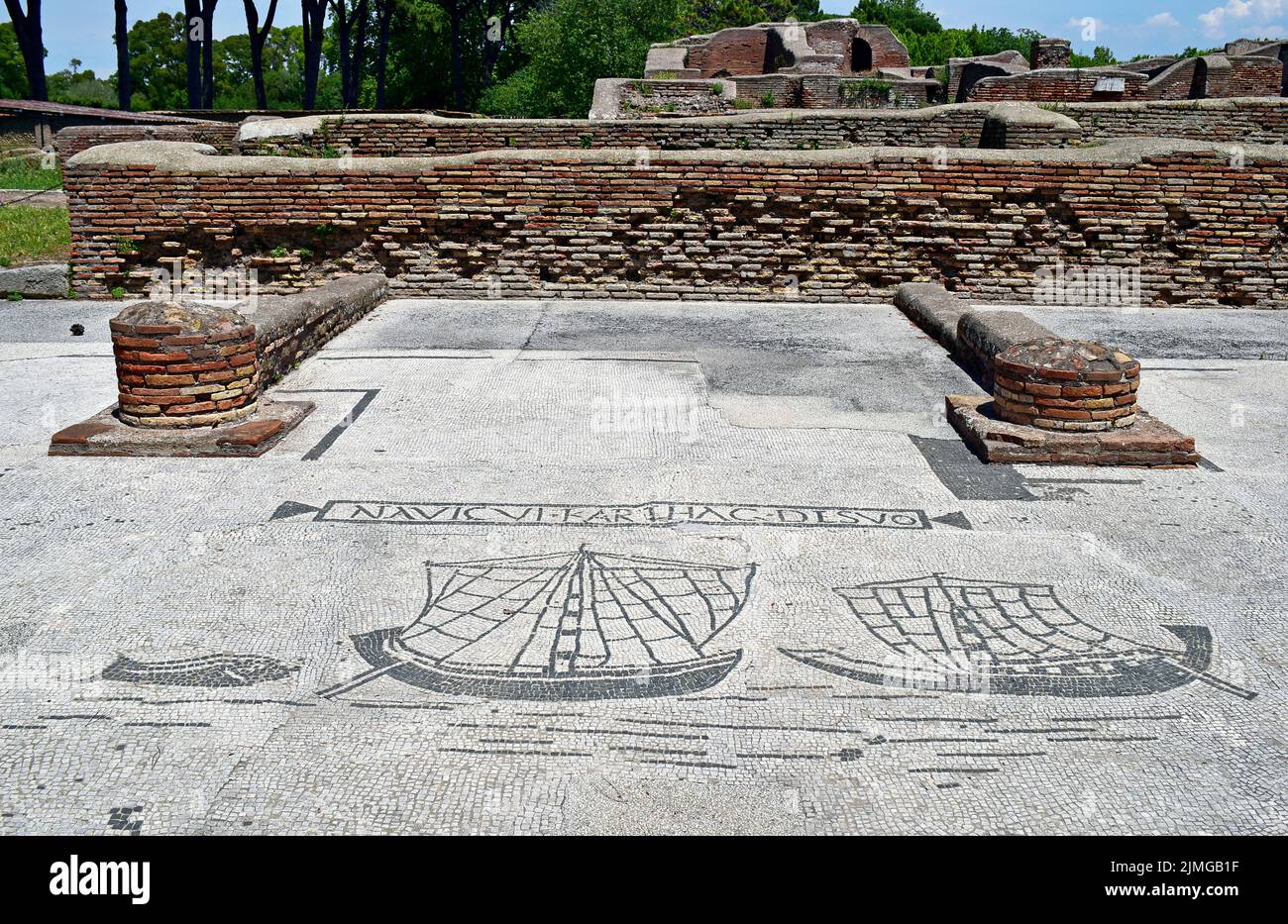 Ostia Antica, Italien, Ausgrabungen, Mosaik, Mauerwerk Stockfoto