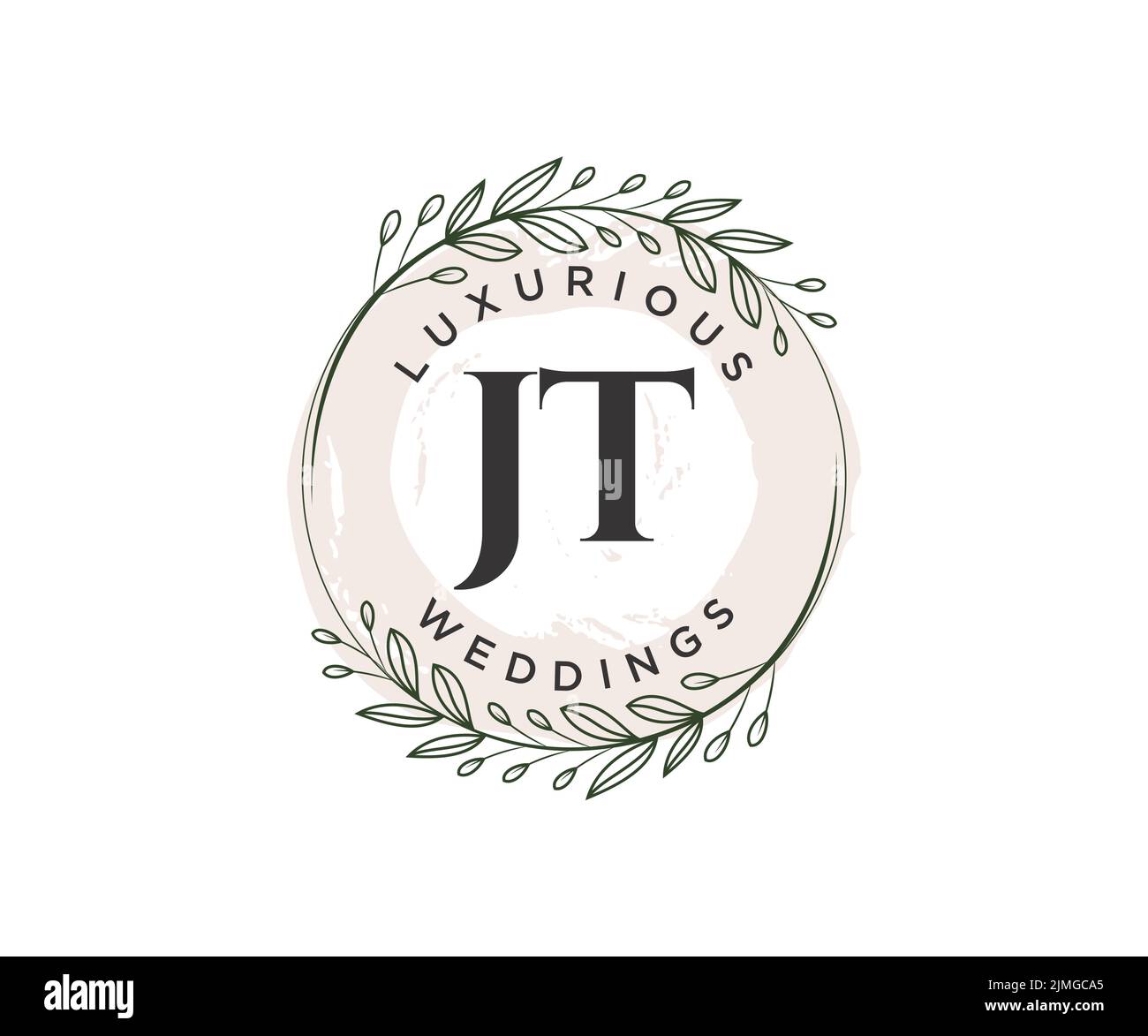 JT Initialen Brief Hochzeit Monogramm Logos Vorlage, handgezeichnete moderne minimalistische und florale Vorlagen für Einladungskarten, Save the Date, elegant Stock Vektor
