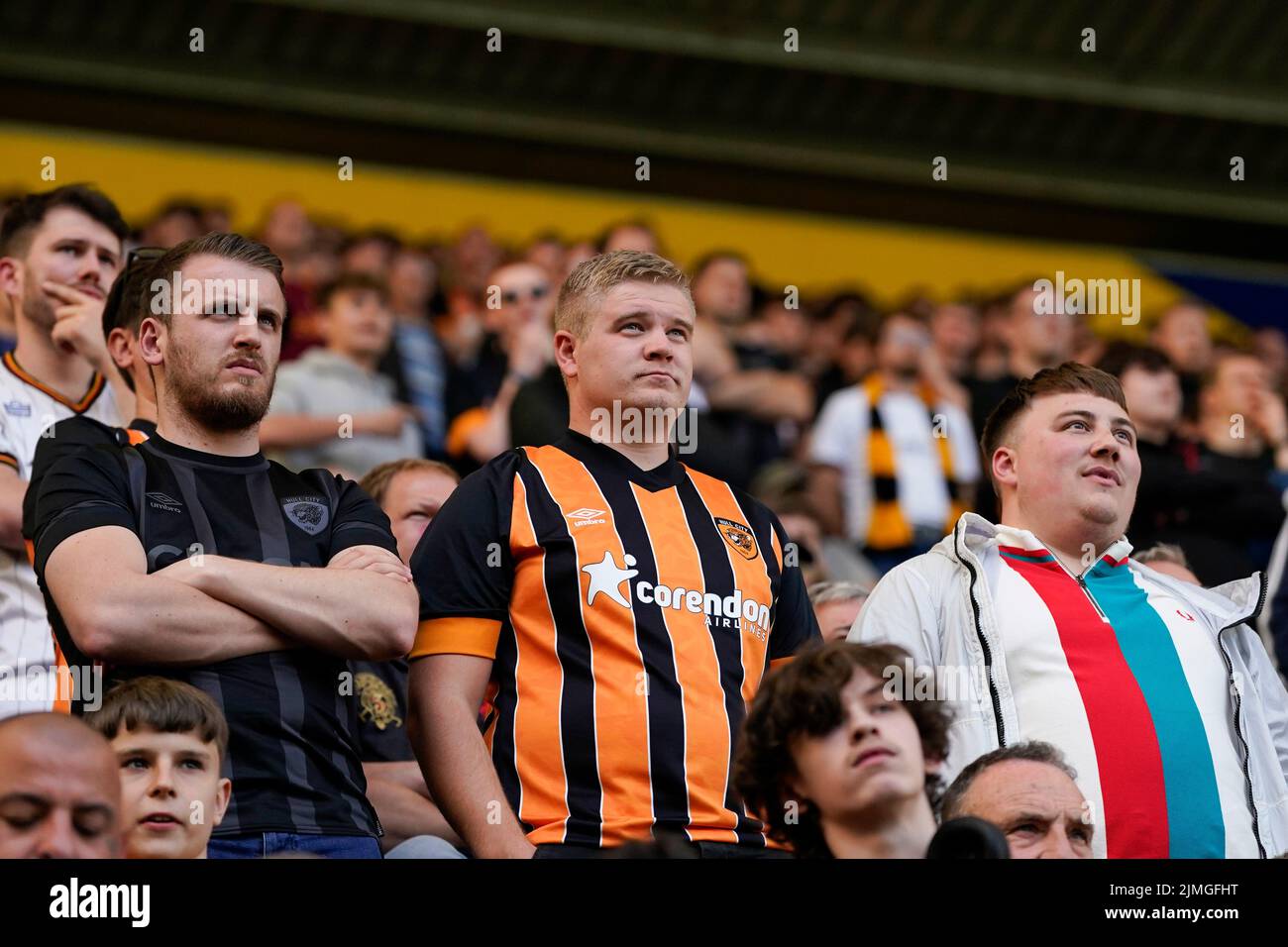 Hull City-Fans beobachten, wie ihre Seite in Deepdale ein Unentschieden von 0-0 verdiente Stockfoto