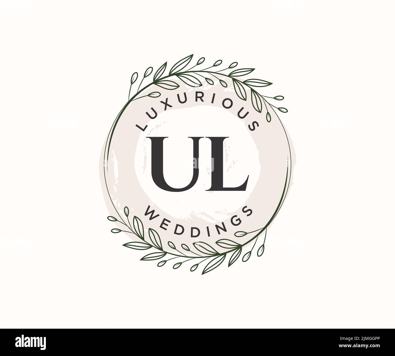 UL Initialen Brief Hochzeit Monogramm Logos Vorlage, handgezeichnete moderne minimalistische und florale Vorlagen für Einladungskarten, Save the Date, elegant Stock Vektor