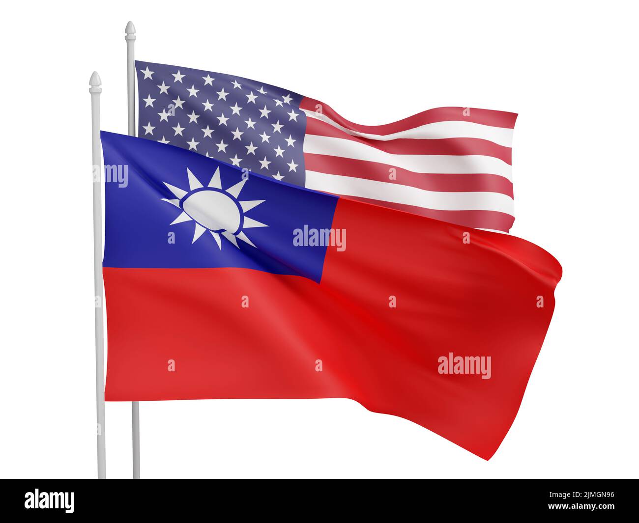 Taiwan-Flagge neben der Flagge der Vereinigten Staaten. 3D Abbildung. Stockfoto