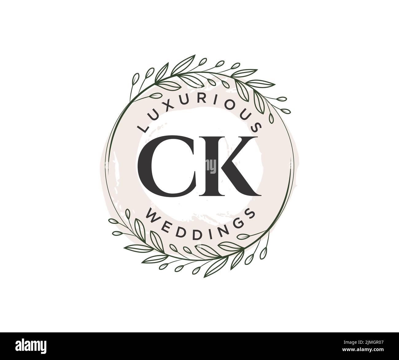 CK Initialen Brief Hochzeit Monogramm Logos Vorlage, handgezeichnete moderne minimalistische und florale Vorlagen für Einladungskarten, Save the Date, elegant Stock Vektor