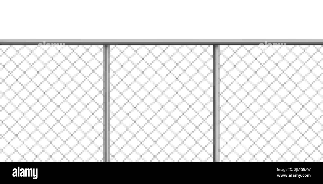 Metalldraht-Gitterzaun, Rabitzgitter isoliert auf weißem Hintergrund. Vektor realistische Illustration von Stahl-Sicherheitsbarriere für Gefängnis, militärische Grenze Stock Vektor
