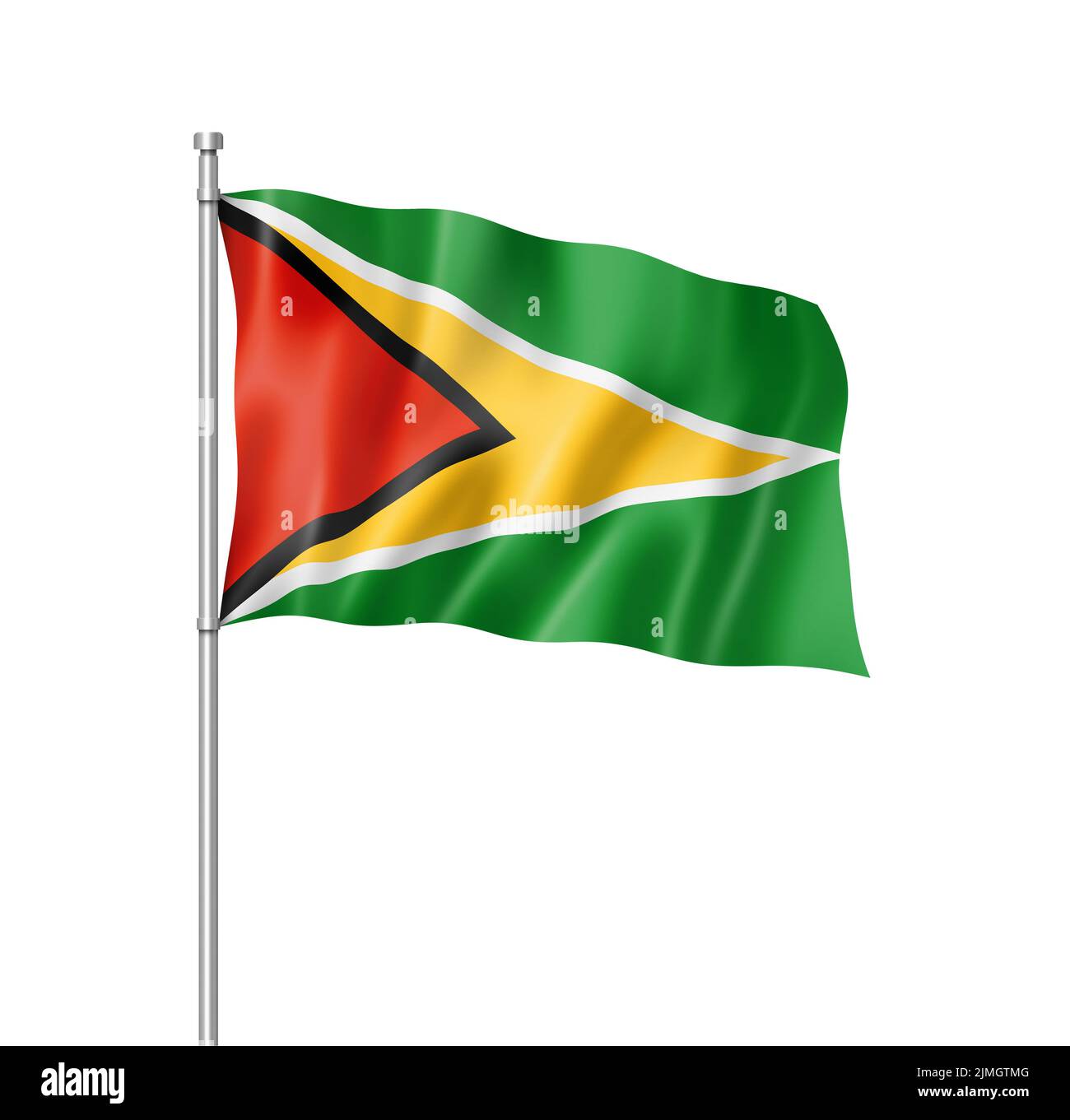 Guyanese Flagge isoliert auf Weiß Stockfoto