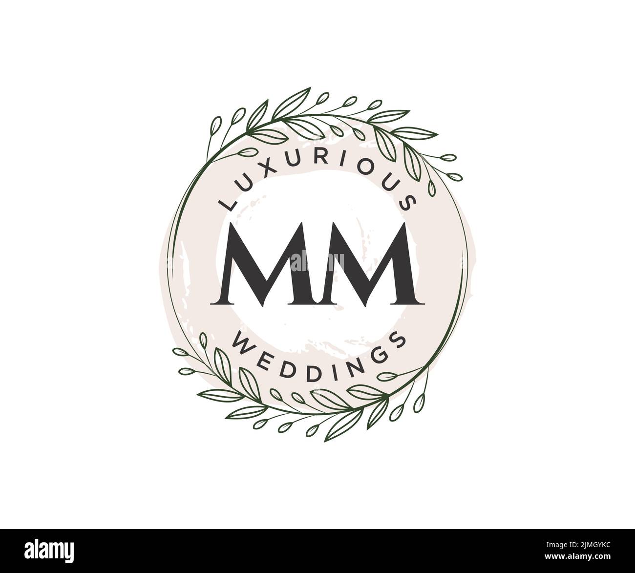 MM Initialen Brief Hochzeit Monogramm Logos Vorlage, handgezeichnete moderne minimalistische und florale Vorlagen für Einladungskarten, Save the Date, elegant Stock Vektor