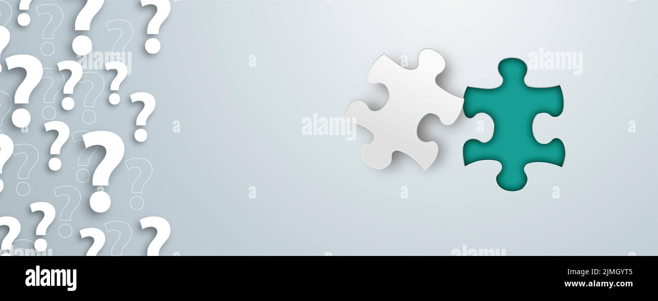 Fragen Papier Puzzle Hole Grey Header Stockfoto Fragen Papier Puzzle Hole Grey Header Stockfoto