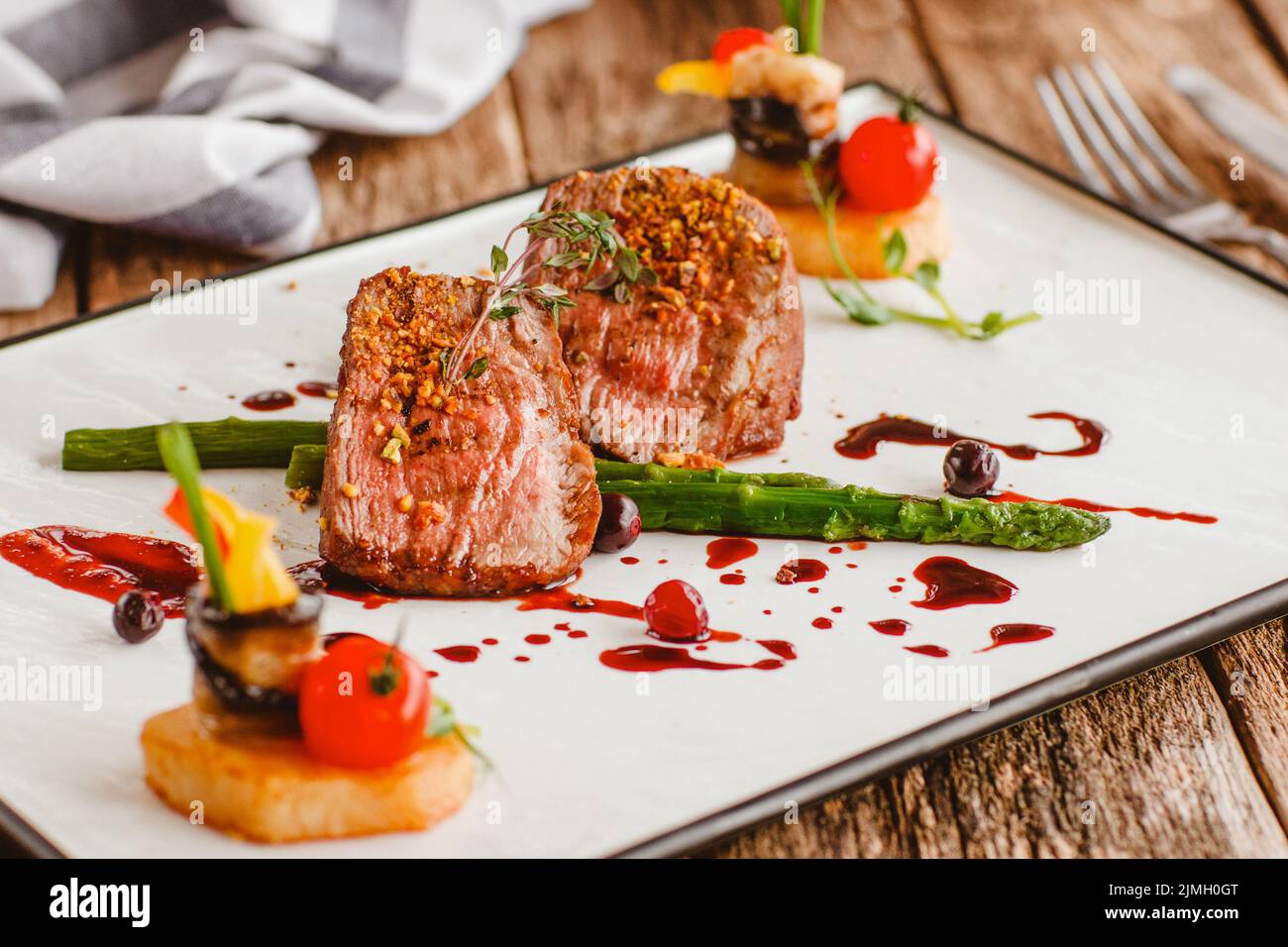 Luxus Gourmet-Essen Kalbfleisch Rezept Restaurant Mahlzeit Stockfoto