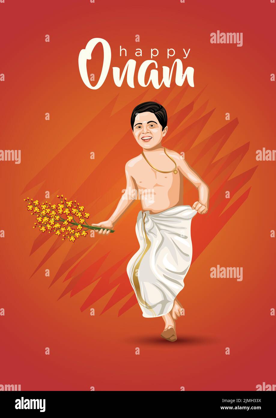 Onam Feier mit Vektor-Illustration von Happy Onam Hintergrund für das Festival von Südindien Kerala Stock Vektor