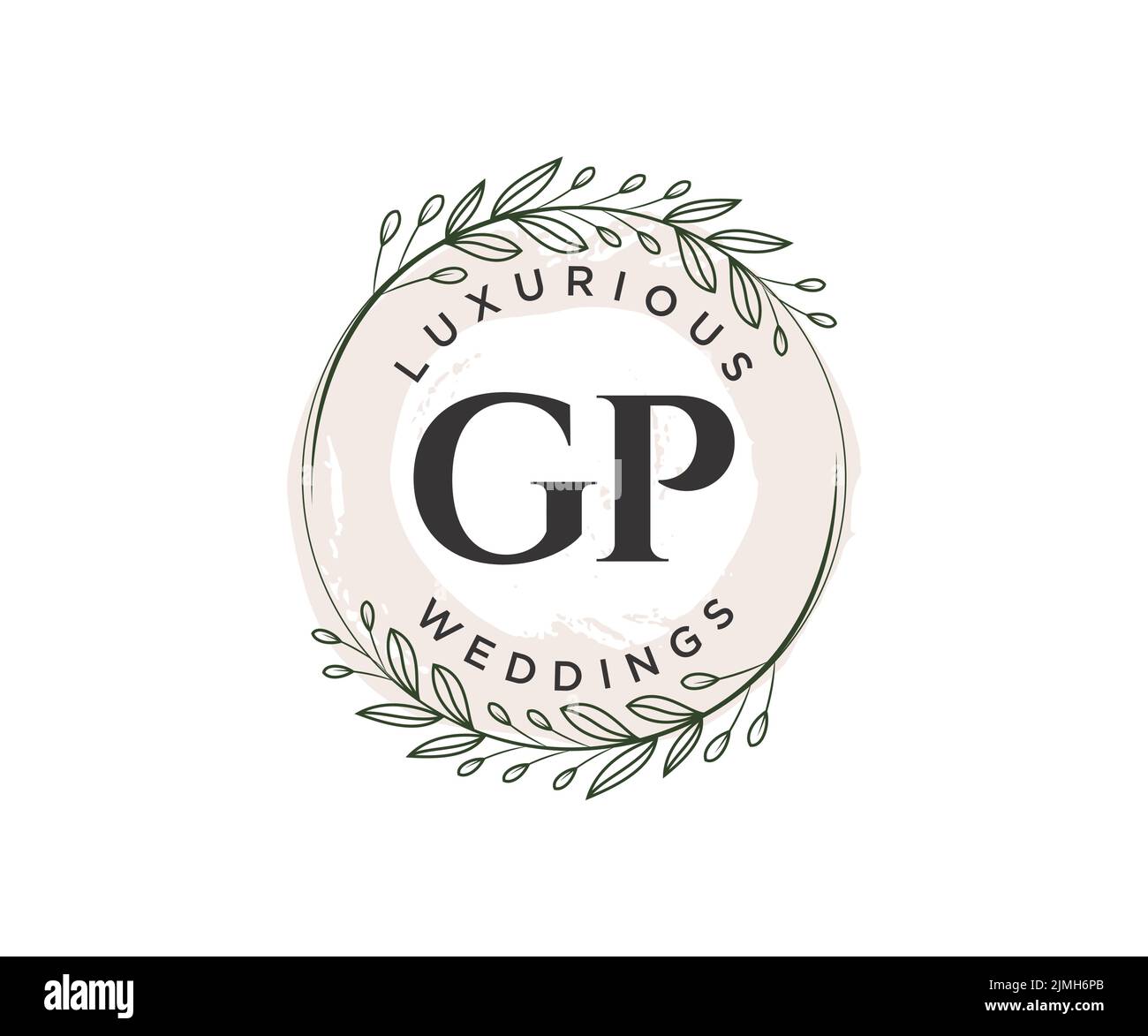 GP Initials Letter Hochzeit Monogramm Logos Vorlage, handgezeichnete moderne minimalistische und florale Vorlagen für Einladungskarten, Save the Date, elegant Stock Vektor
