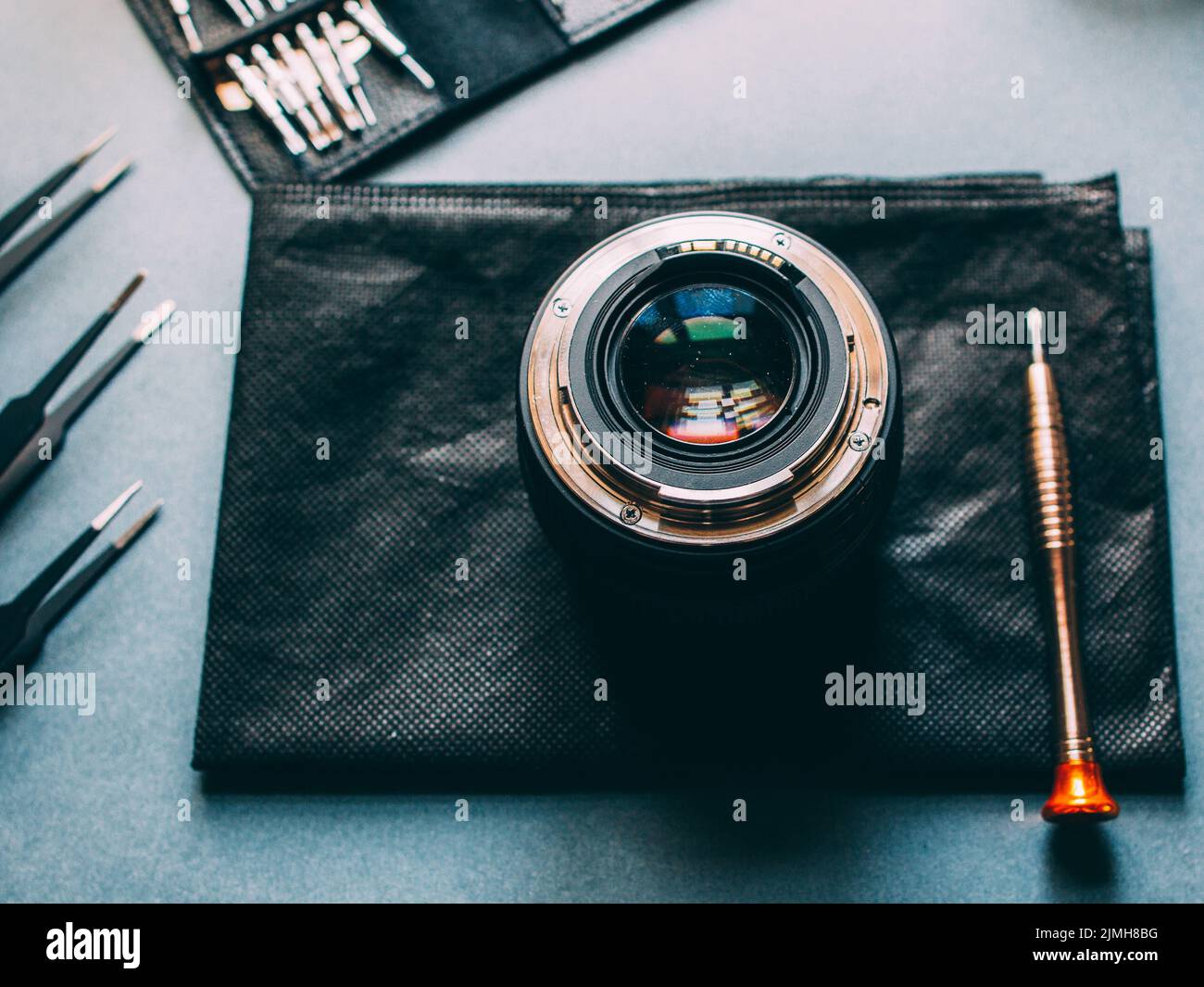 Technische Wartung Support Fotokamera Objektiv Werkzeuge Stockfoto