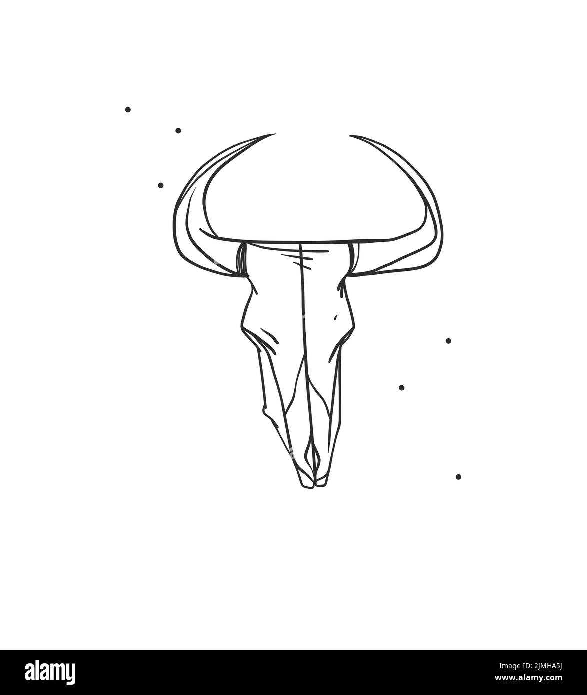 Handgezeichnete abstrakte Vektor Grafik Cliparts Illustration Boho Kuh Schädel mit Hörnern Logo Element.Westerndesign Konzept.Böhmischer Wilder Westen zeitgenössisch Stock Vektor