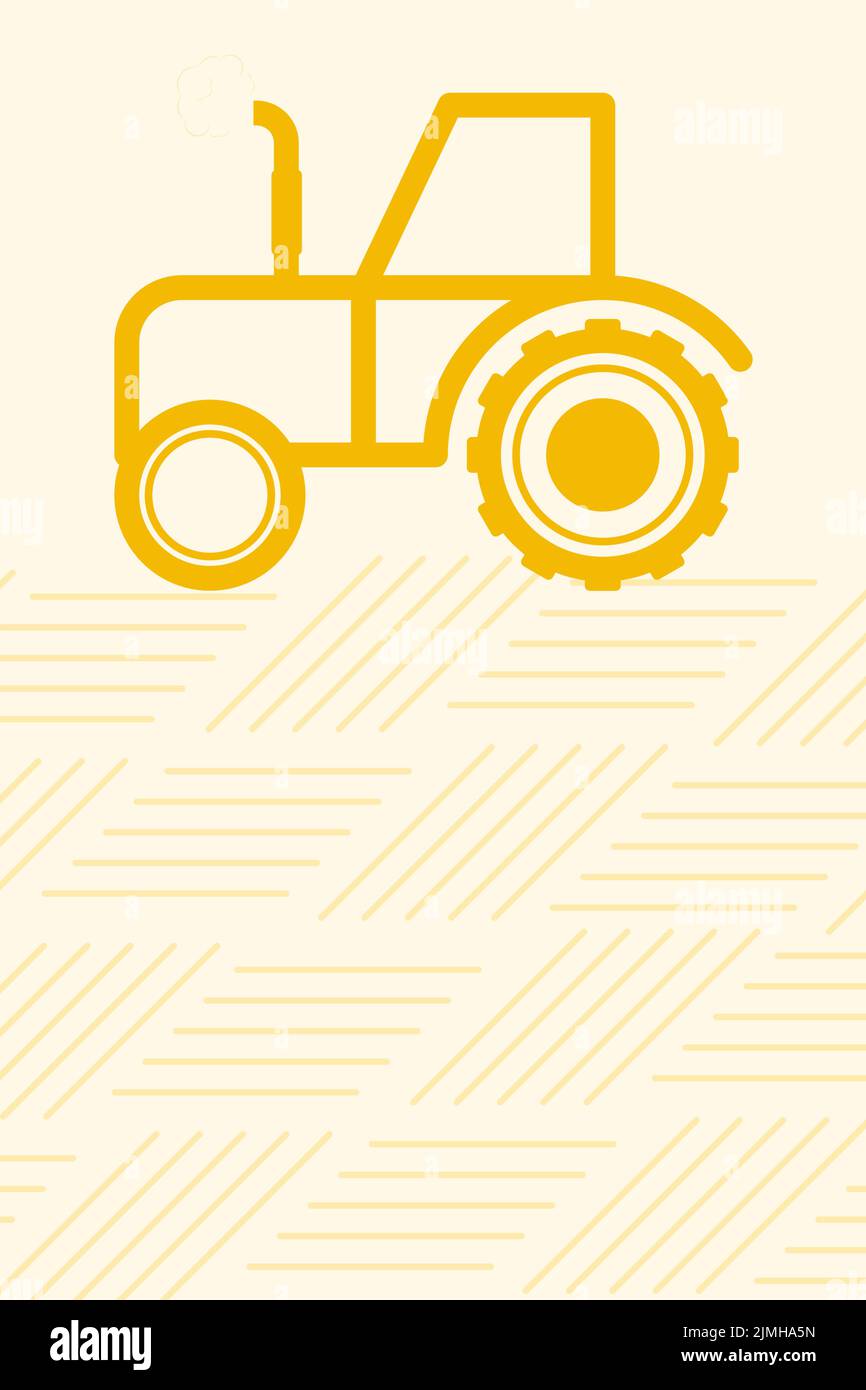 Traktor erntet das Land. Grafisches Landwirtschafts-Poster mit Kopierplatz. Vektorgrafik Stock Vektor