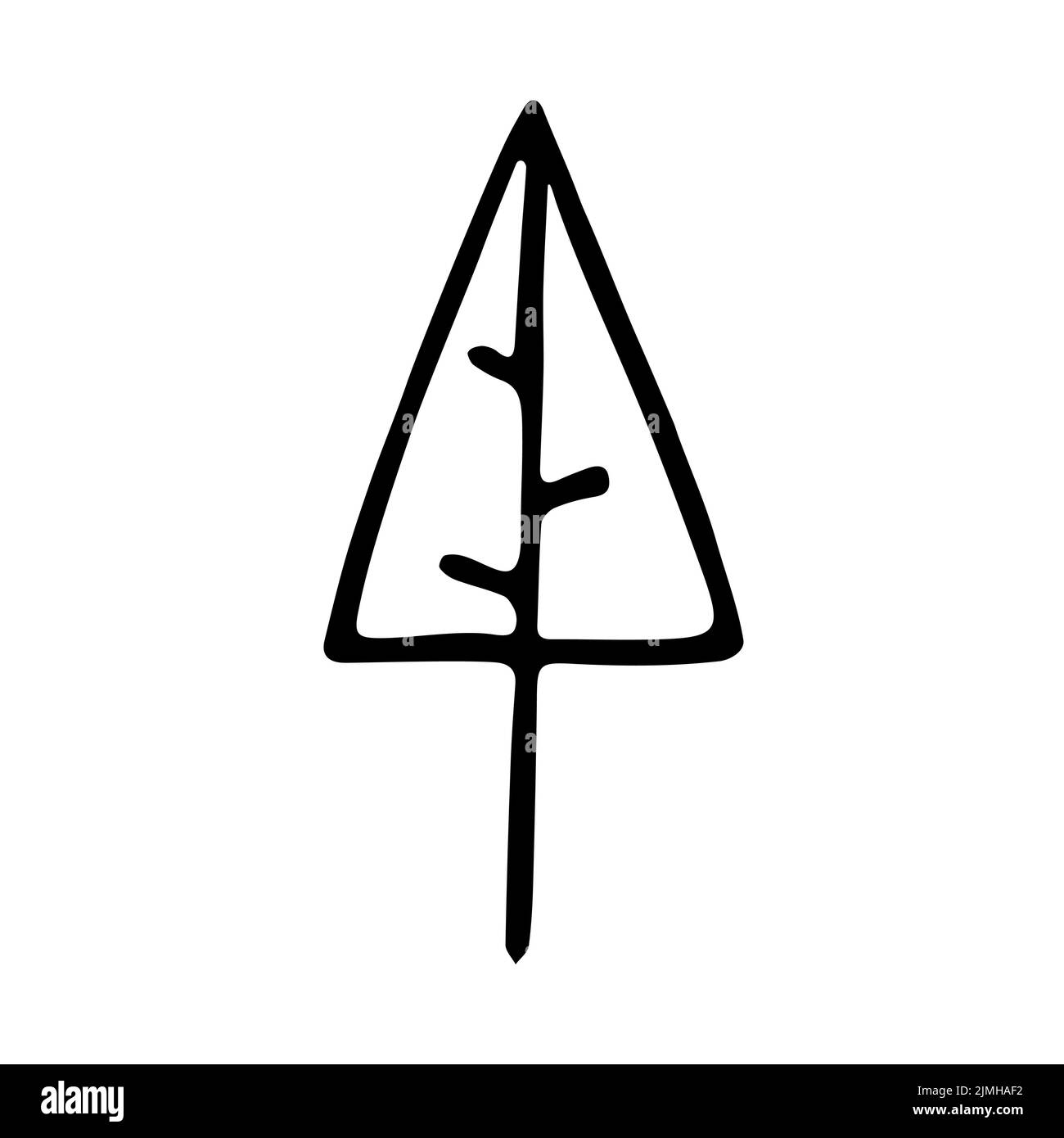 Vektor Doodle Weihnachtsbaum Illustration. Handgezeichnete Tanne isoliert auf weißem Hintergrund. Skizzieren Sie den skandinavischen Wald. Frohes Neues Jahr, Frohe Christus Stock Vektor