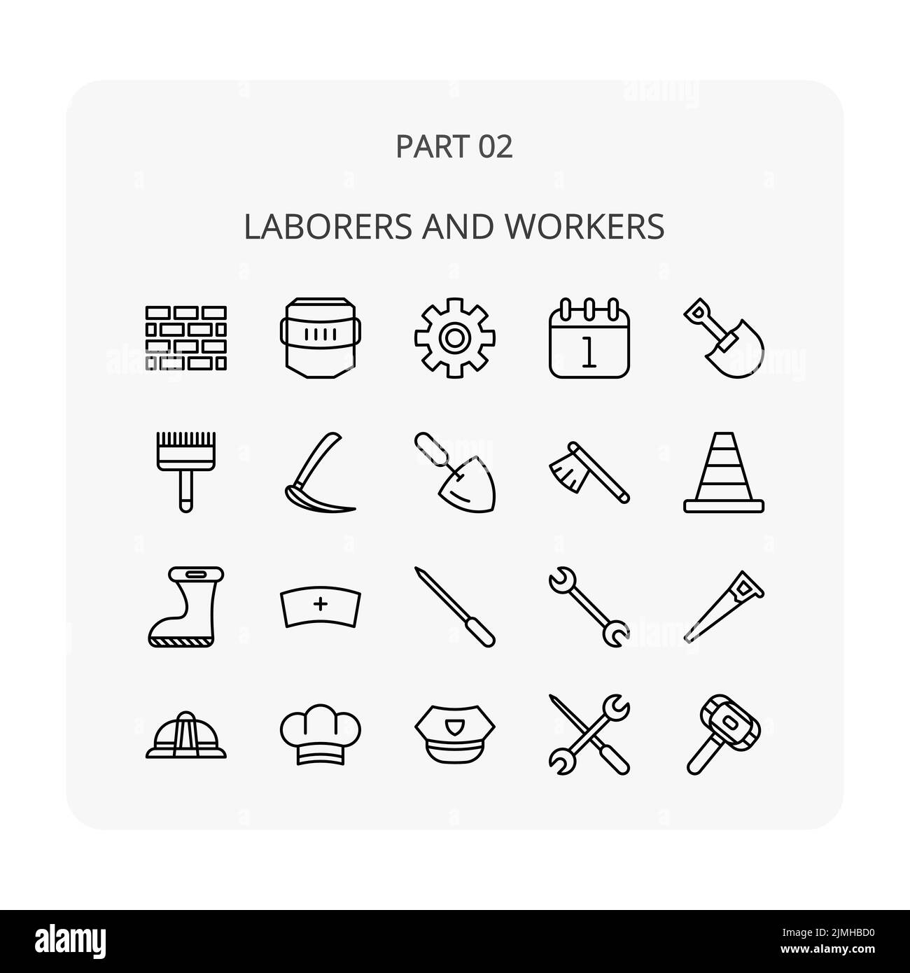 Eine Reihe von Symbolen für Arbeiter und Arbeiter mit weißem Hintergrund Stock Vektor