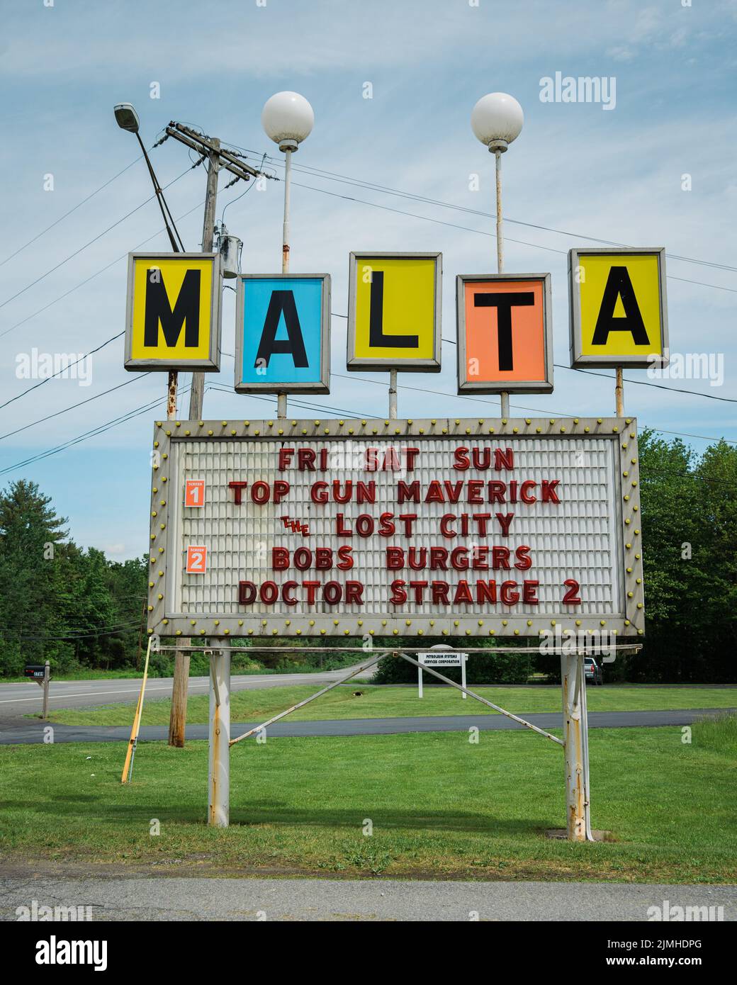 Malta Drive-in Theater Vintage-Schild, Malta, New York Stockfoto