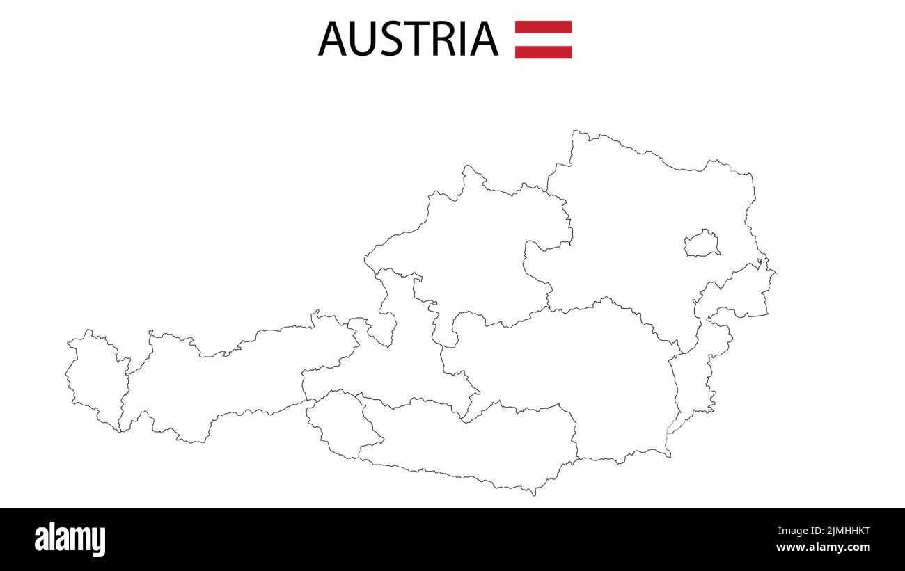 Österreich-Karte. Österreich Karte mit weißem Hintergrund und Linienkarte. Stock Vektor