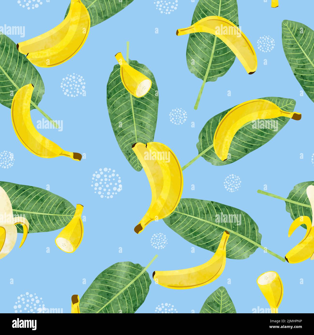 Nahtlose Bananenblätter und Bananen Obst Muster. Vektorgrafik Aquarell. Stock Vektor