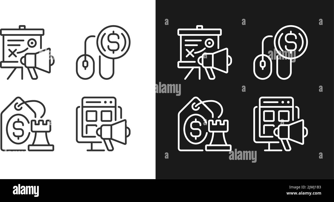 Internet Marketing Pixel perfekte lineare Symbole für den dunklen, hellen Modus Stock Vektor