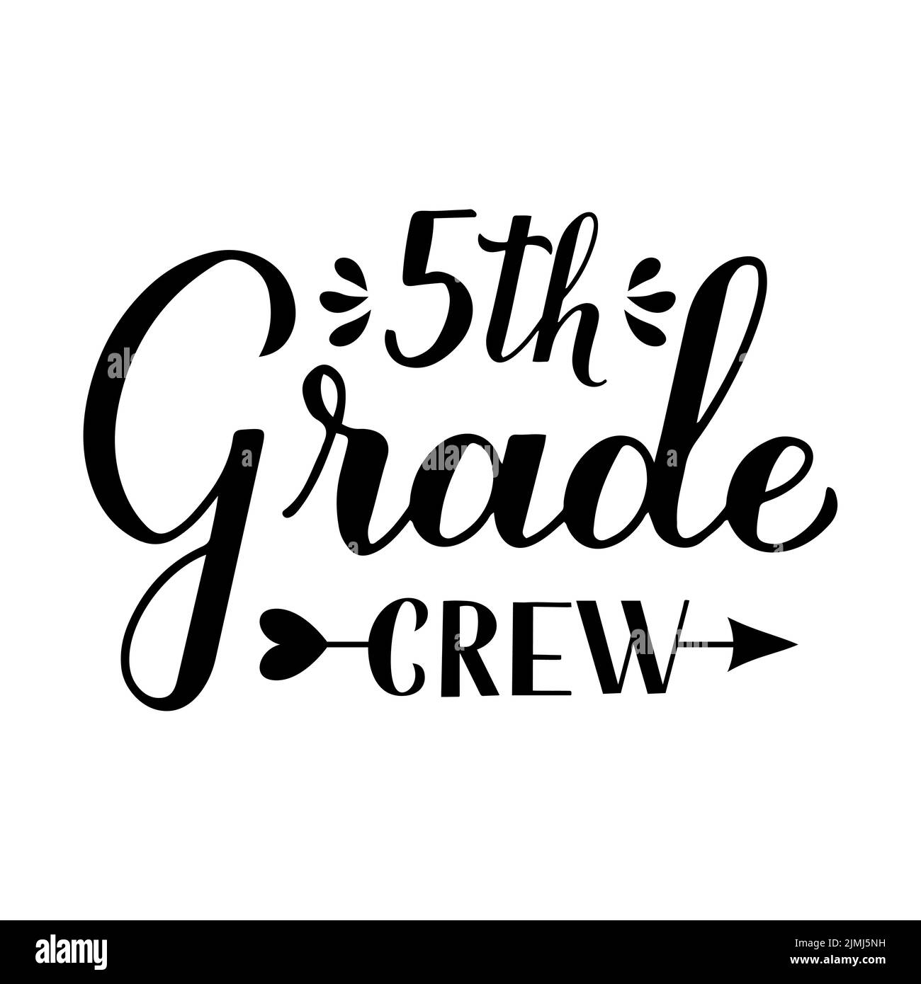 5. Grad Crew Kalligraphie Handschriftzug isoliert auf weiß. Erster Schultag. Vektorvorlage für Typografie Poster, Banner, Flyer, Grußkarte, Stock Vektor