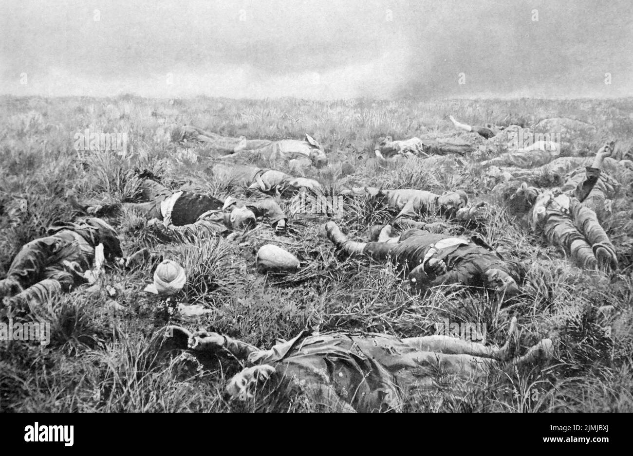 Britische Opfer sind nach der Schlacht von Spion Kop, 24. Januar 1900, auf dem Schlachtfeld tot. Stockfoto