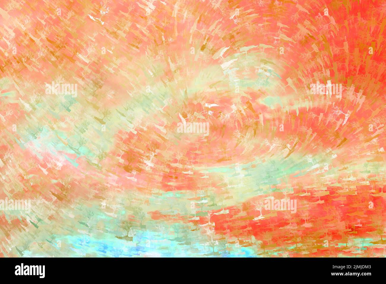 Hintergrund eines abstrakten Himmels, entweder bei Sonnenuntergang oder Sonnenaufgang, orangefarbene Skyline mit Pinselführung im Van Gogh-Sternennacht-Stil. Stock Vektor