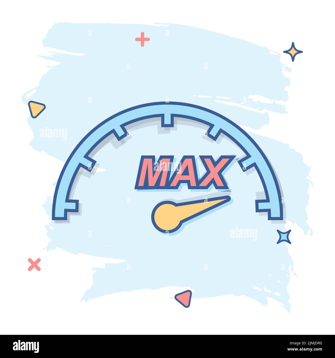 Cartoon max speed Symbol im Comic-stil. Tacho anmelden Abbildung Piktogramm. Drehzahlmesser splash Geschäftskonzept. Stock Vektor