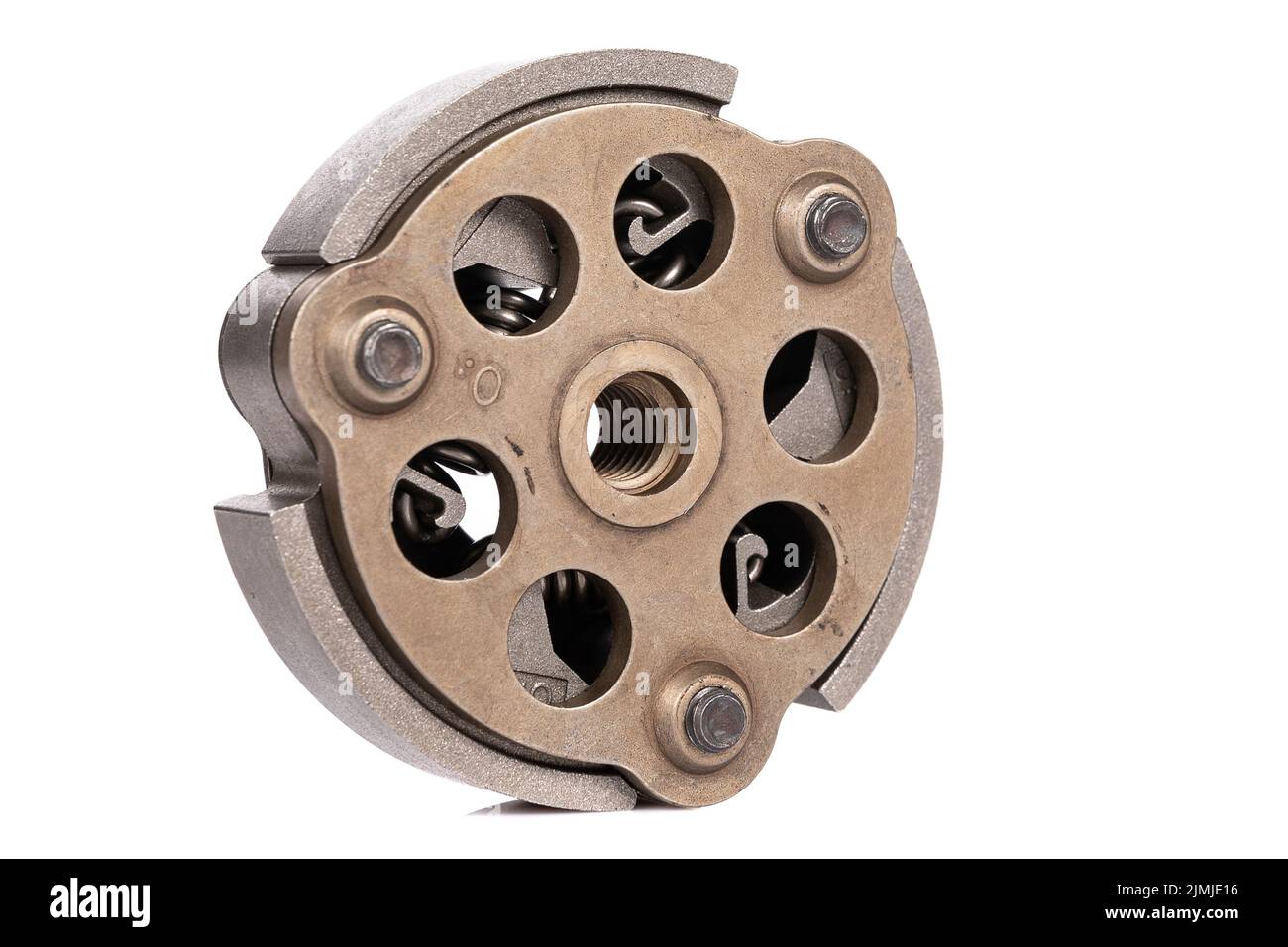 Kettensägekupplung auf weißem Hintergrund Stockfoto