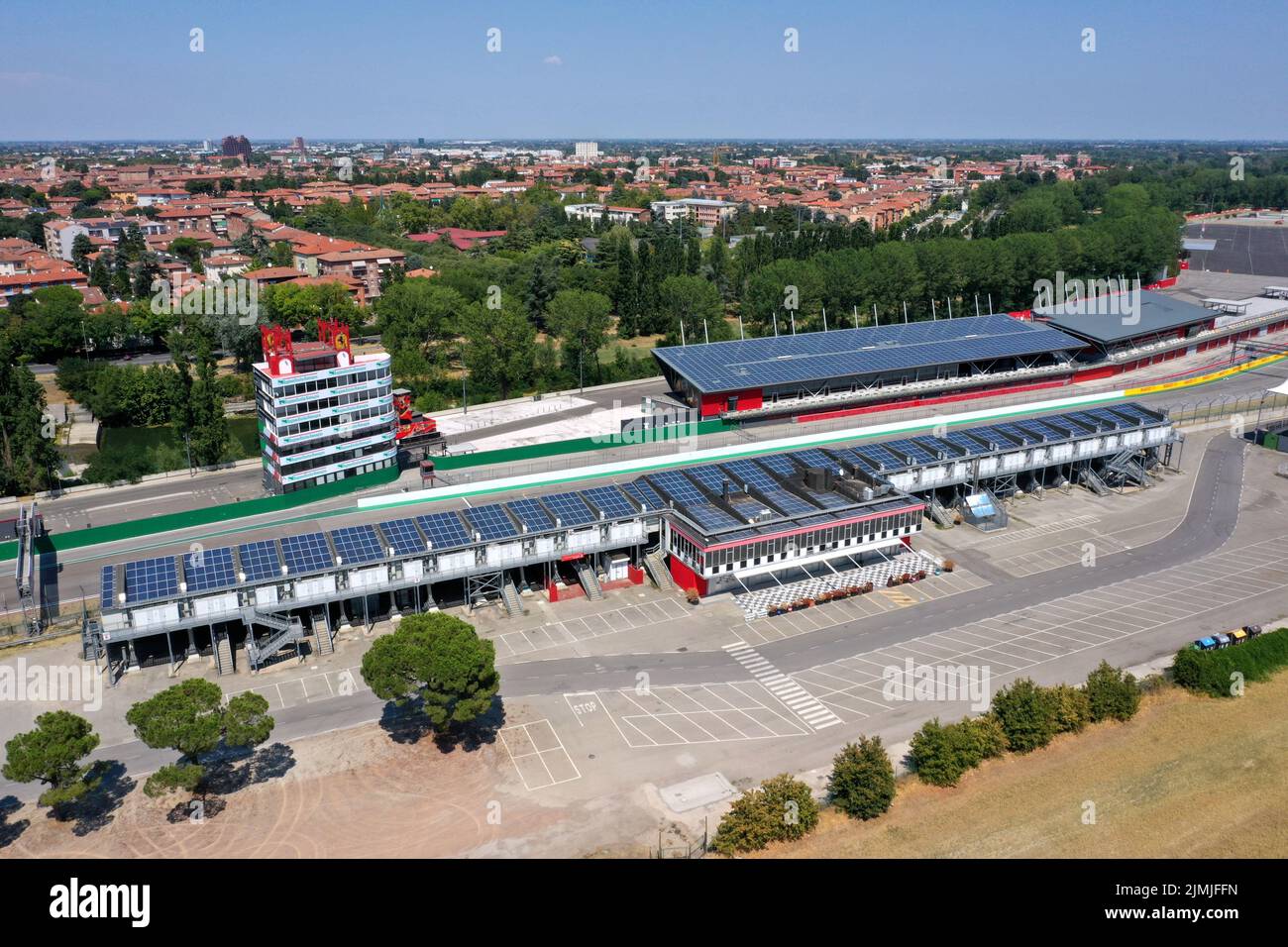 Luftaufnahme der Imola-Rennstrecke, Imola, Bologna, Emilia Romagna, Italien Stockfoto