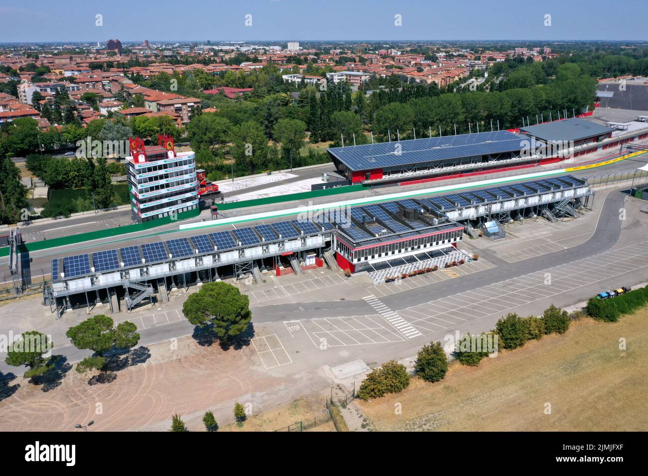 Luftaufnahme der Imola-Rennstrecke, Imola, Bologna, Emilia Romagna, Italien Stockfoto