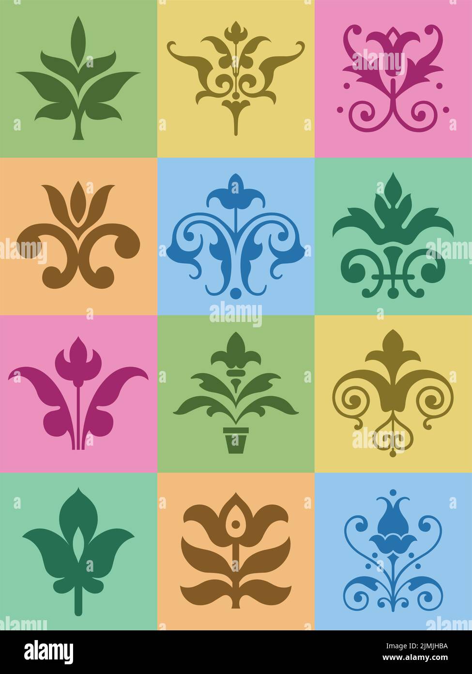 Eine Reihe von Vintage-Blumen-Vektor-Design-Ikonen und Dekorationen Stock Vektor