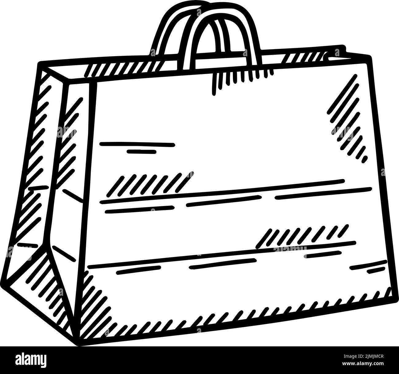 Papier Einkaufstasche isoliert skizziert. Doodle-Paket im handgezeichneten Stil. Gravierte Gestaltung für Poster, Marketing, Print, Buchillustration, Logo, Symbol, Stock Vektor