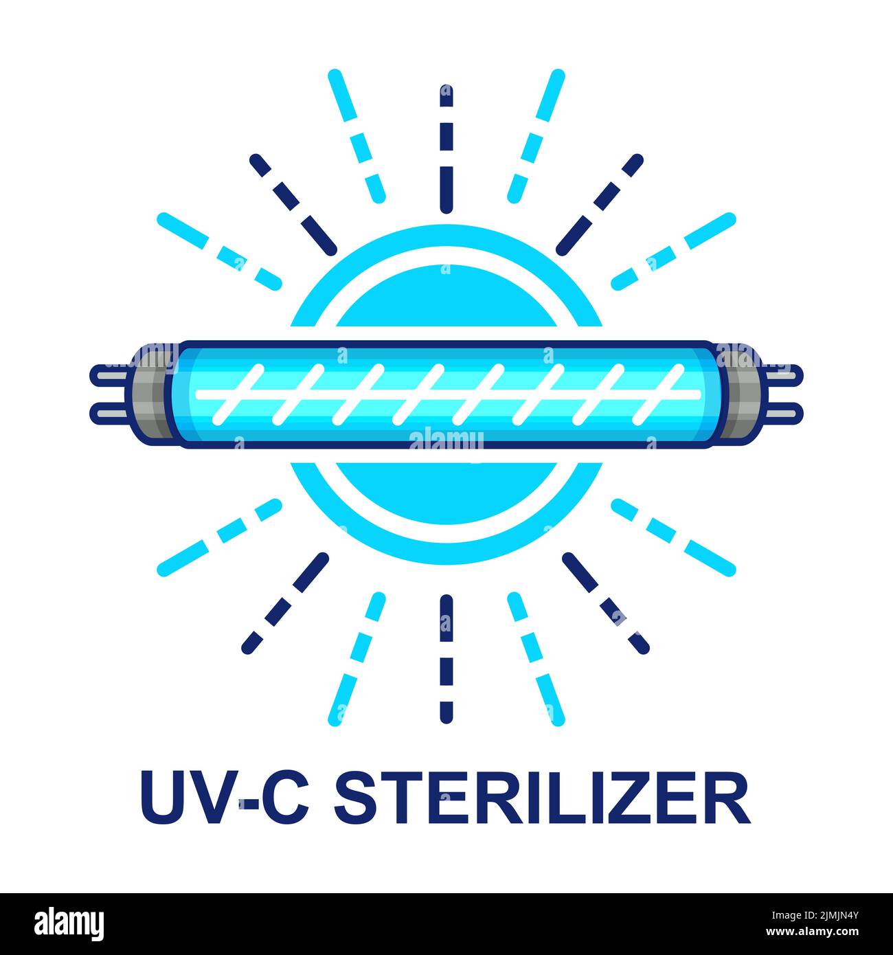 UV-Licht Desinfektion Sterilisator Lampe, UVC antibakterielle Quarzlampe Symbol Ultraviolett blau Desinfektion Sterilisationsstrahl. Desinfizieren Sie den Mikrobenvektor Stock Vektor