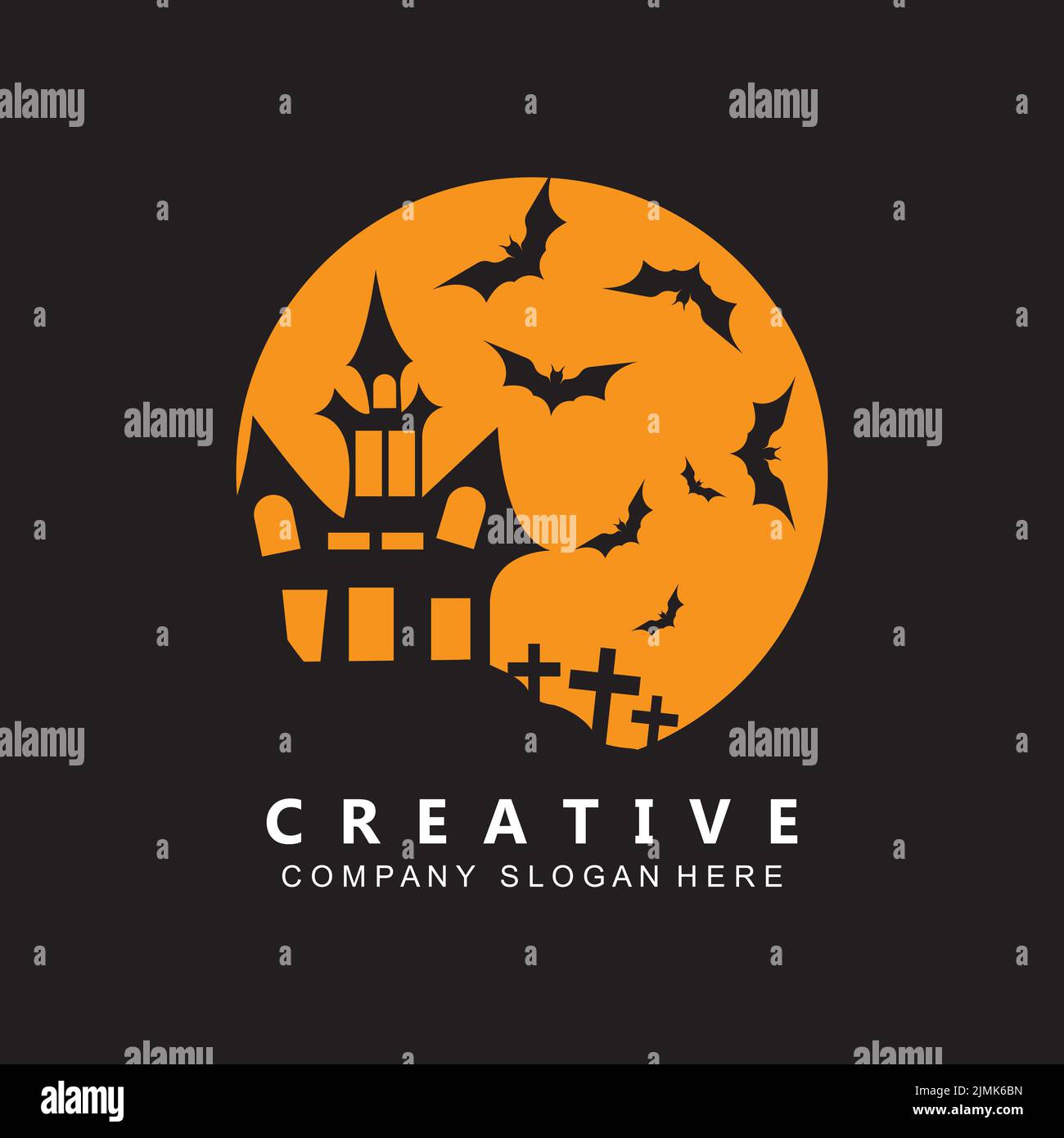 halloween Fledermaus und Haunted House Logo Vorlage Vektor-Symbol Stock Vektor