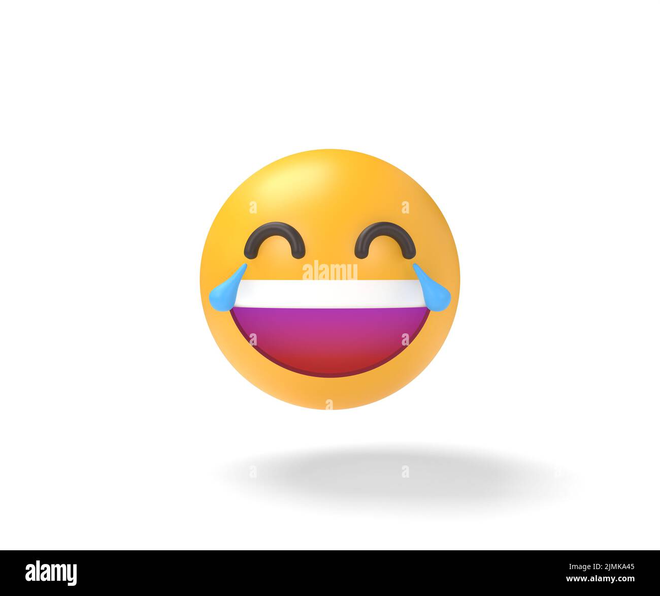 Lachende Emoji-Symbole auf gelbem Hintergrund, 3D Abbildung Stockfoto