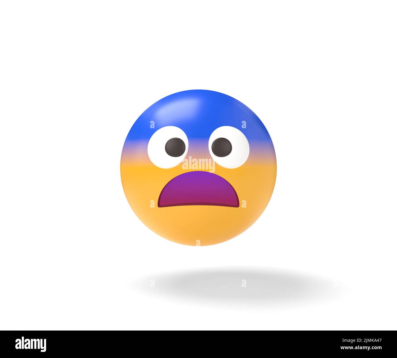 Ein überraschendes Aussehen ängstliches Emoji-Gesicht, verängstigtes Emoticon, überraschte Emotion mit blassblauer Stirn, kaltes, krankes, müdes Gefühl.3D Illustration Stockfoto
