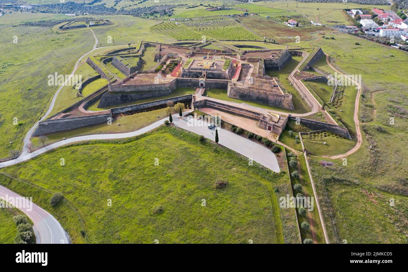 Luftaufnahme der Militärfestung Santa Luzia in der Grenzstadt Elvas Stockfoto