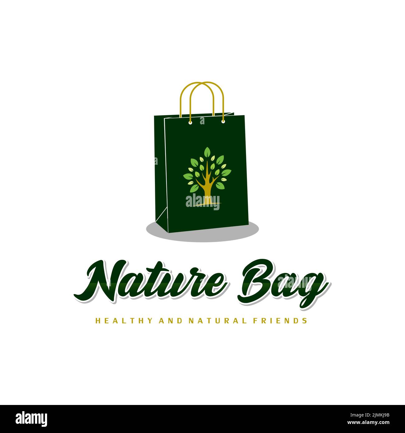 Einkaufstasche-Logo mit Baum-Symbol für Natural Shop Market Logo Designinspiration Stock Vektor