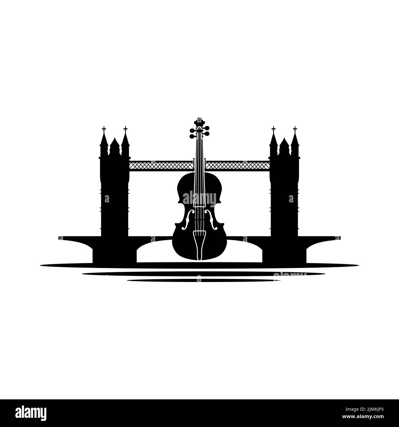 London Bridge Violine Viola Cello Fiddle Music Instrument Logo Design inspiration Stock Vektor