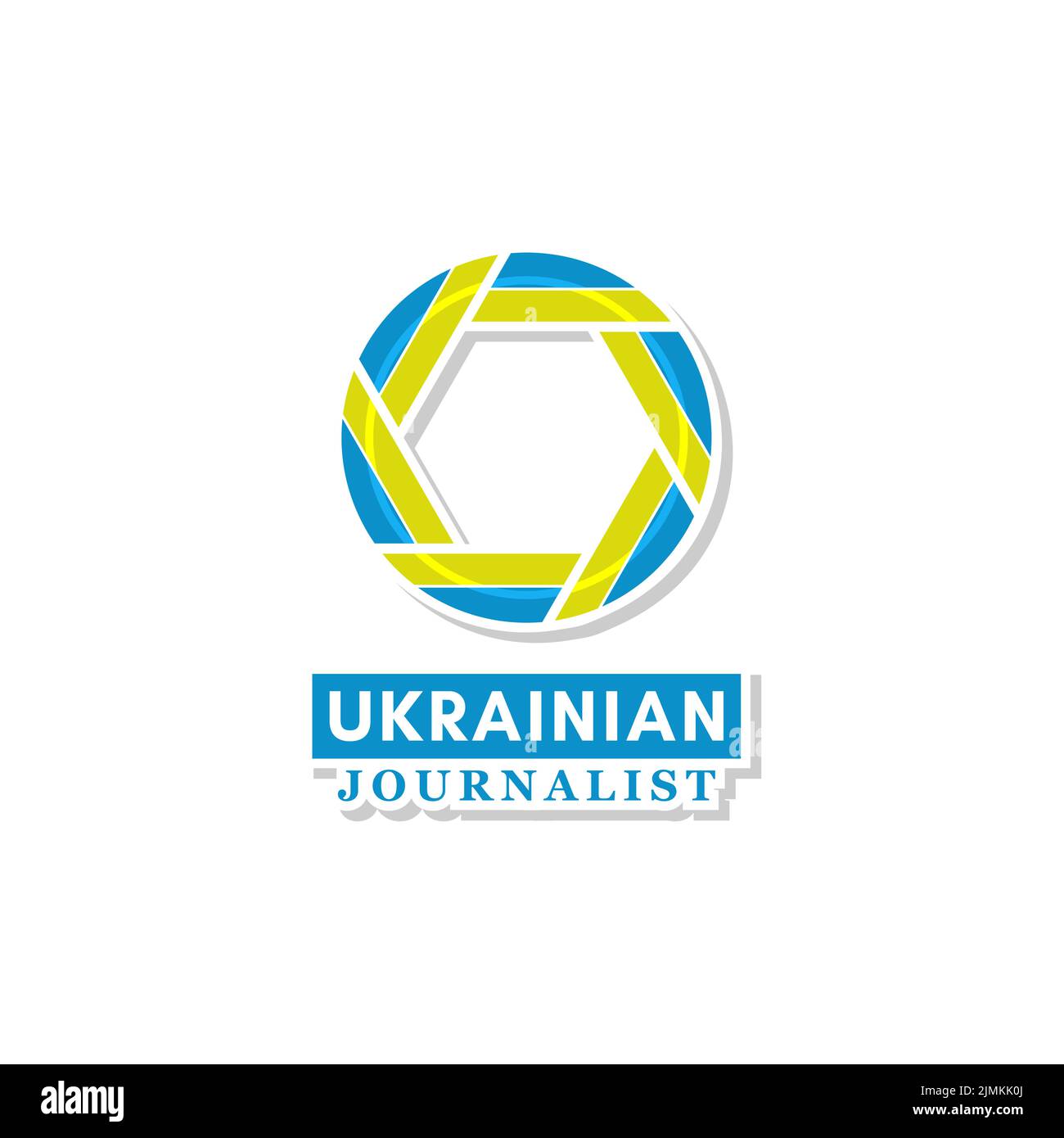 Verschlusslinse mit ukrainischem Flaggenband für Fotografie Logo Design Inspiration Stock Vektor