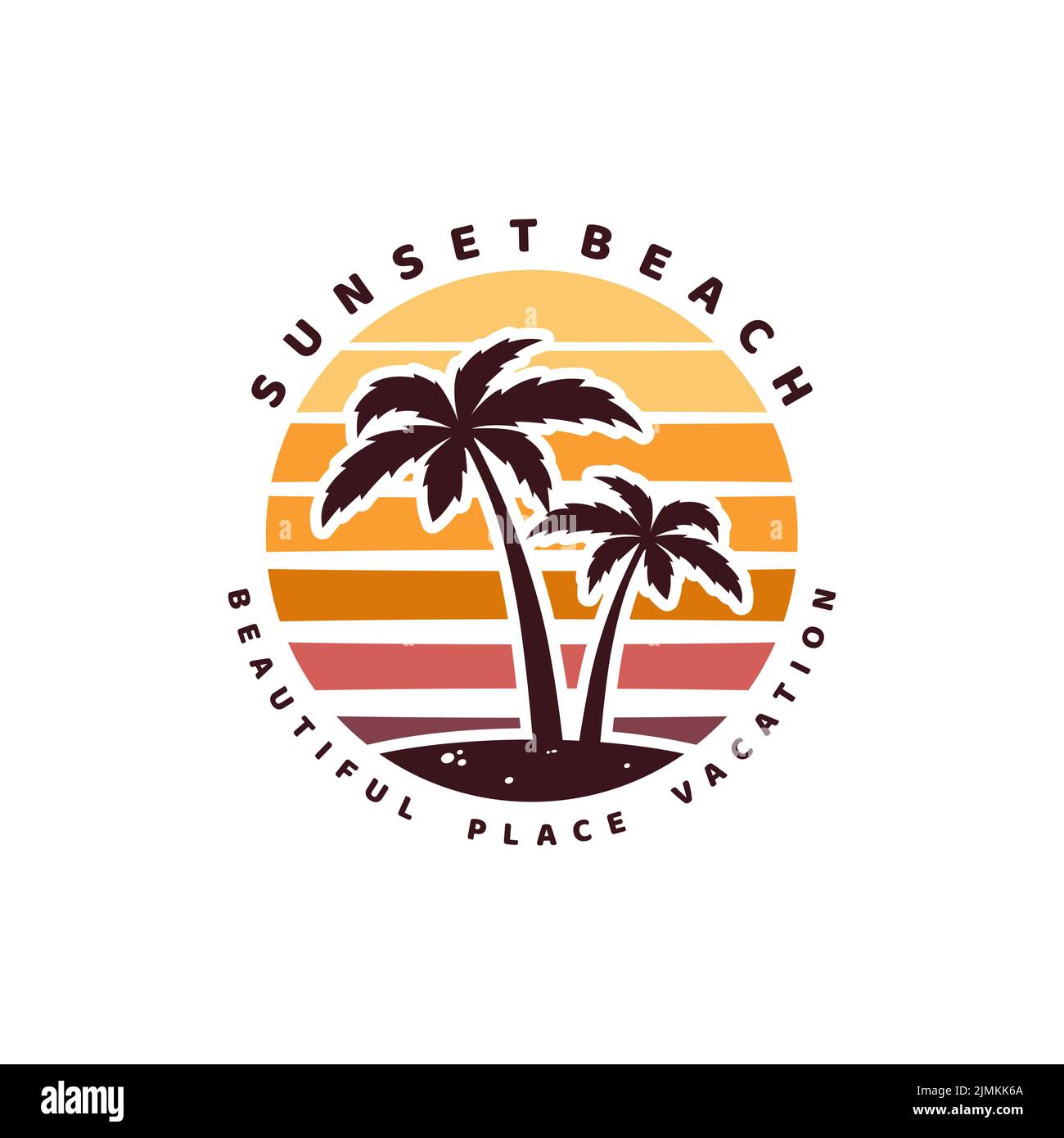 Sunset Beach Palm Tree Urlaub Urlaub Logo Design Stock Vektor