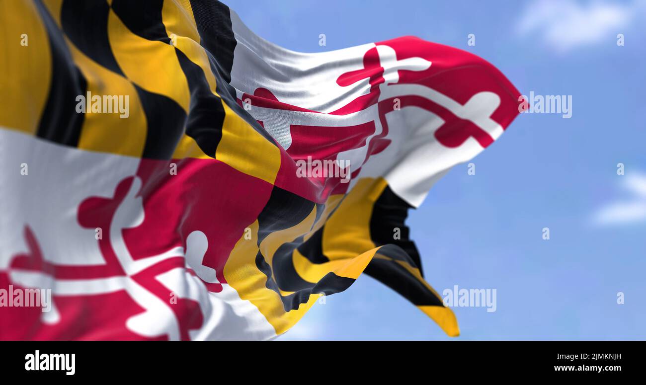 Die US-Staatsflagge von Maryland winkt im Wind Stockfoto