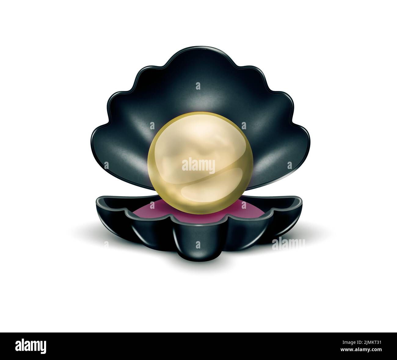 Goldene Helle Perle Innen Schwarze Muschel Stockfoto