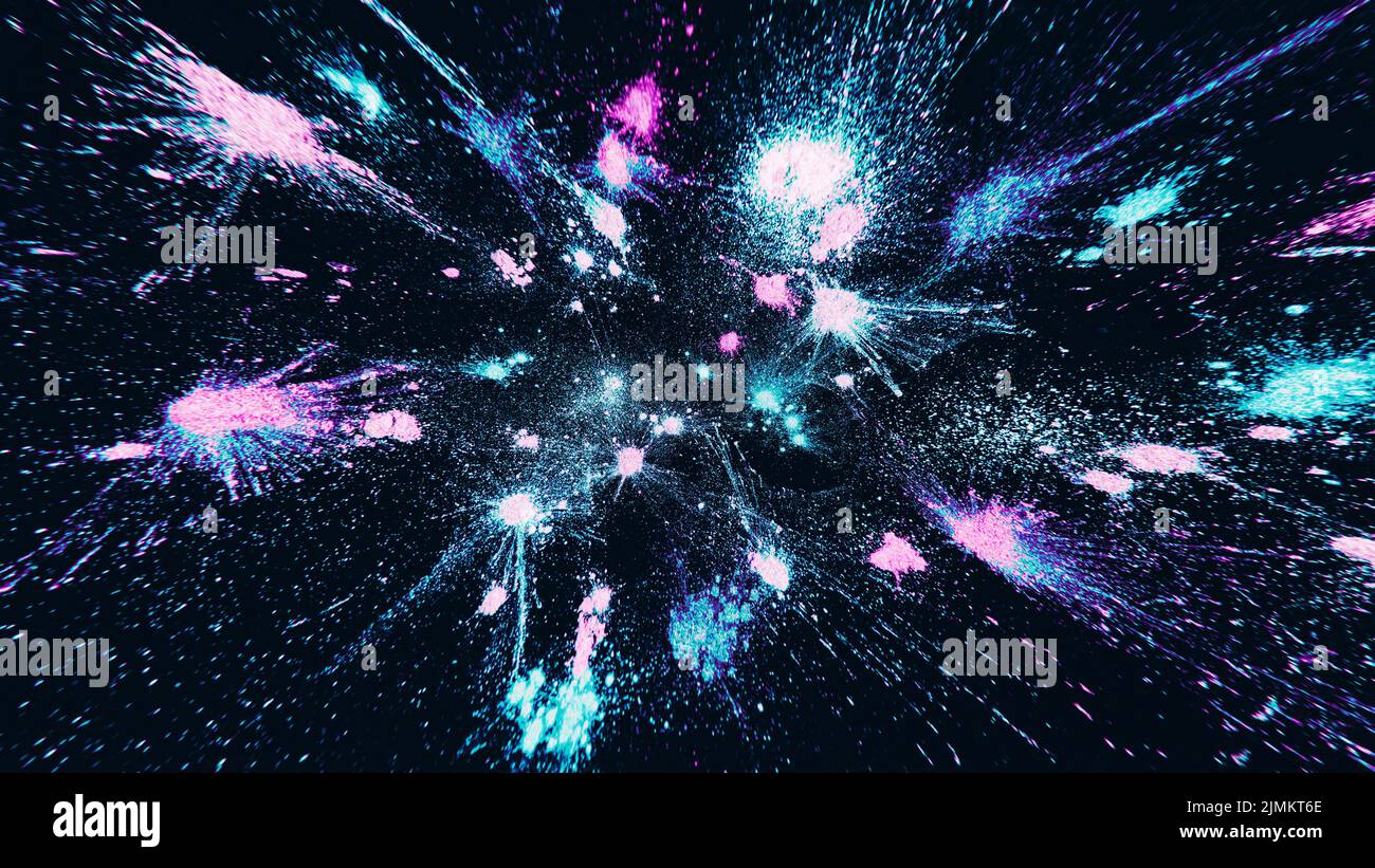 Malen Spritzer kosmische Sterne Explosion blau rosa Stockfoto