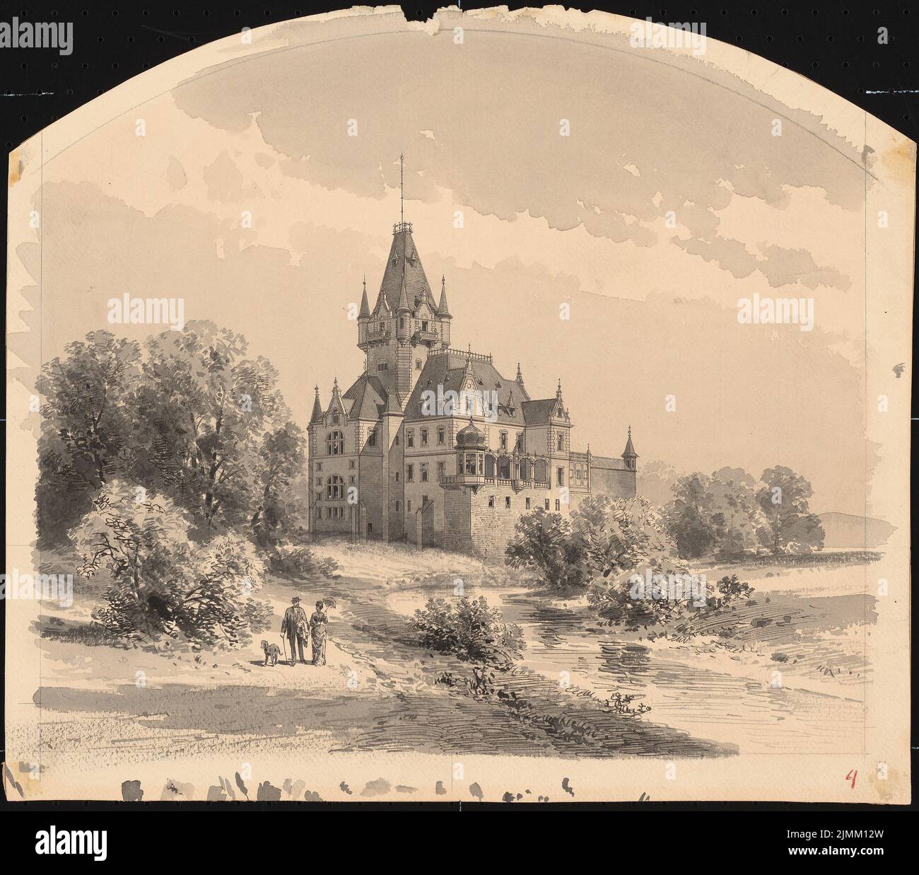 Roetger Paul (1864-1917), Schloss Boberstein. Umrechnung (ca. 1894): Perspektivische Ansicht. Tusche-Aquarell auf der Schachtel, 37,3 x 42,3 cm (einschließlich Scankanten) Stockfoto