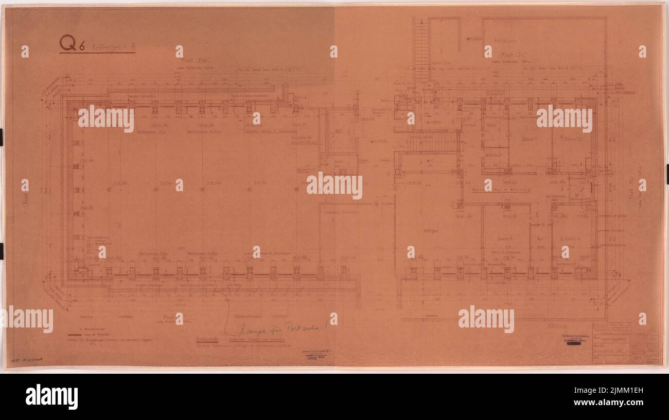 Poelzig Hans (1869-1936), I.G.-Farben in Frankfurt/Main. Verwaltungsgebäude (28. September 1929): Langlings 6: Grundriss Keller 1:50. Leichter Bruch auf Transparent, 71,4 x 127,7 cm (einschließlich Scankanten) Stockfoto