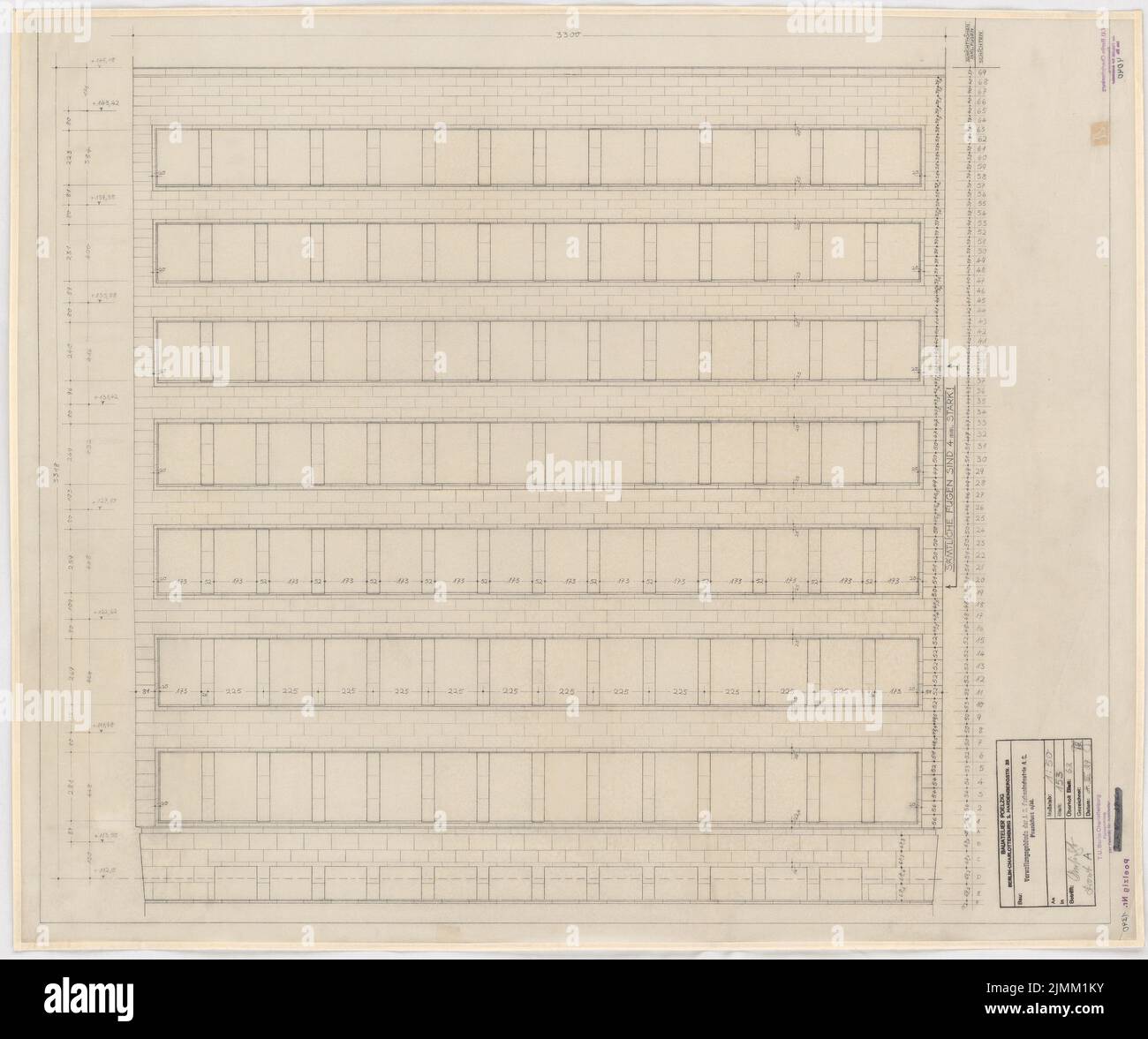 Poelzig Hans (1869-1936), I.G.-Farben in Frankfurt/Main. Verwaltungsgebäude (04.03.1929): Rising View page A 1:50. Bleistift auf Transparent, 78,3 x 93,6 cm (einschließlich Scankanten) Stockfoto