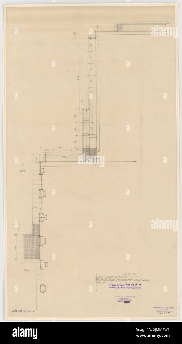 Poelzig Hans (1869-1936), I.G.-Farben in Frankfurt/Main. Verwaltungsgebäude (23. April 1930): Wirtschaft: Lichtschächte Seite E1 G1 1:50. Bleistift auf Transparent, 80,9 x 45,8 cm (einschließlich Scankanten) Stockfoto