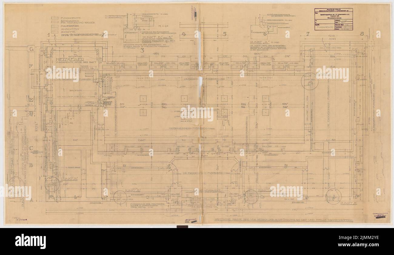 Poelzig Hans (1869-1936), I.G.-Farben, Frankfurt/Main. Verwaltungsgebäude: Labor: grundrisplan 1:50. Bleistift auf transparent, 79,50 x 138,00 cm (inklusive Scankante). Stockfoto