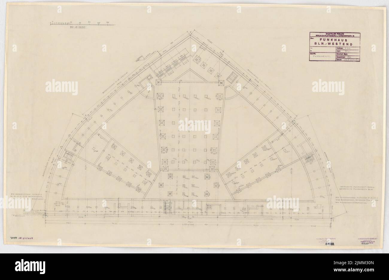 Poelzig Hans (1869-1936), Haus des Rundfunks, Berlin (20. Juni 1929): Projekt vom 1929. Juni, Stiftungen 1: 200. Bleistift auf Transparent, 68,8 x 105,4 cm (einschließlich Scankanten) Stockfoto